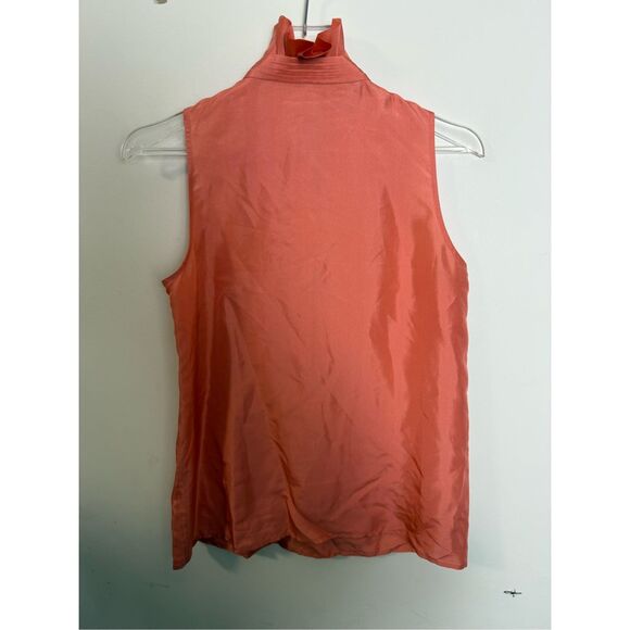 J. Crew 100% Silk Peach Orange Ruffled Sleeveless Blouse Buttons w/ Bib Collar 4 - Picture 4 of 4